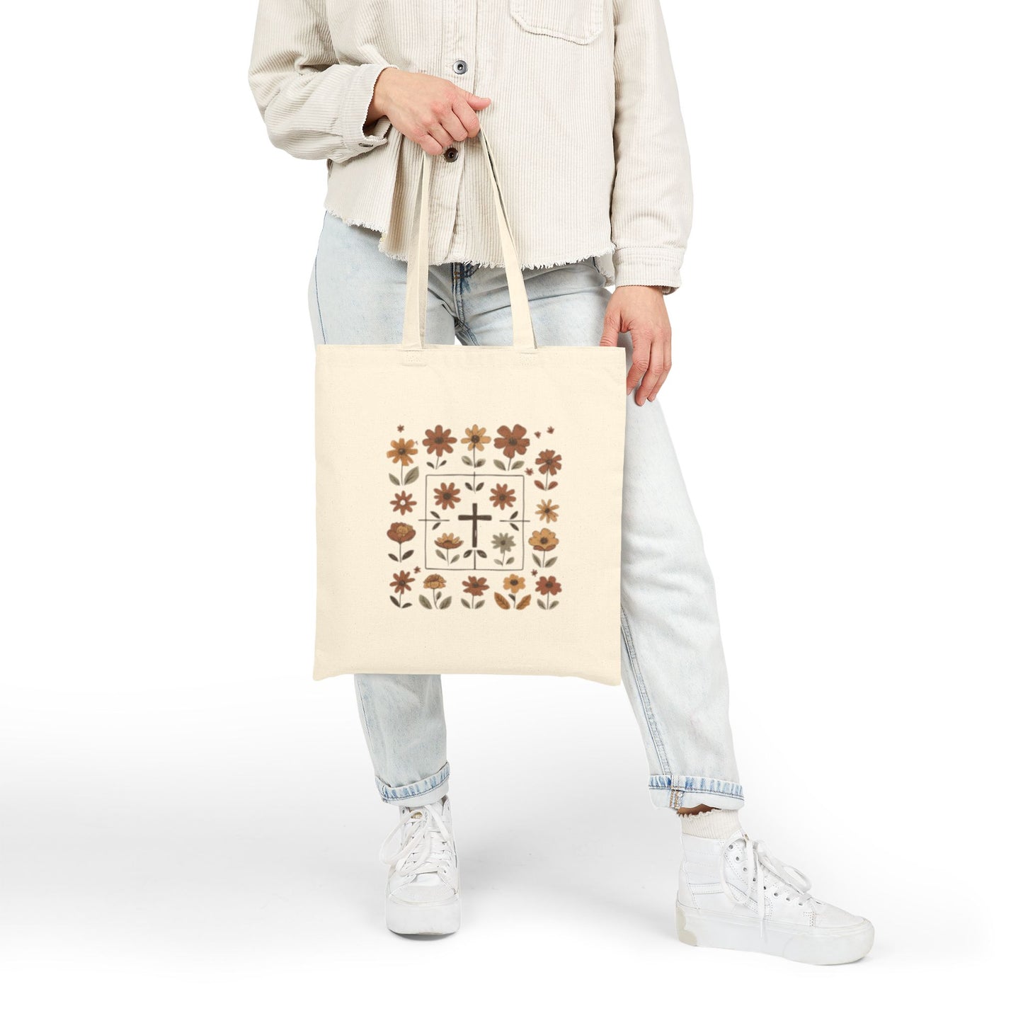 Vintage Floral Cotton Canvas Tote Bag